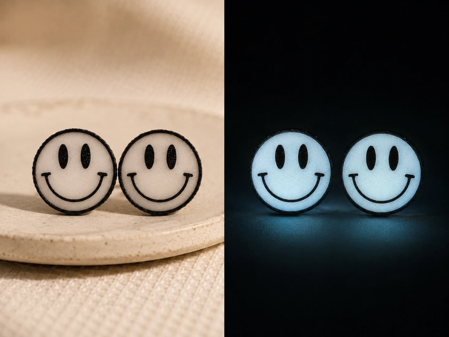 Pendientes Happy Pop con glow azul